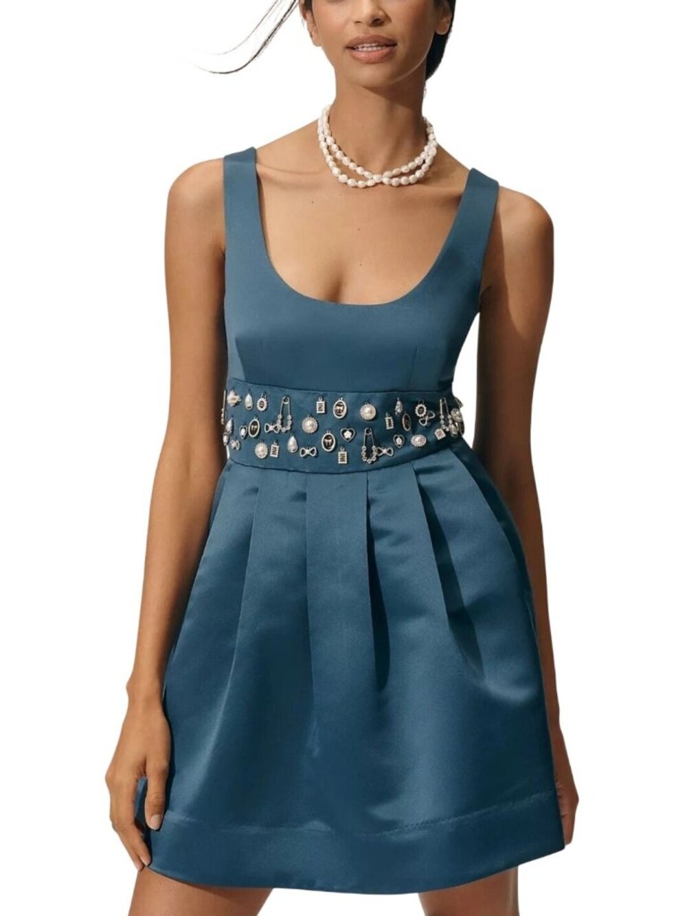 Anthropologie Maeve NWT Satin Belted Charm Mini Dress Blue Pockets Size M